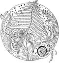 Coloring, fern of the forest and snails